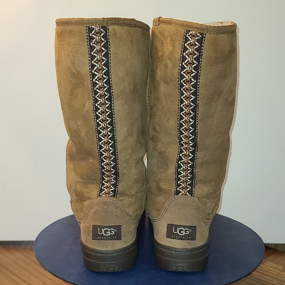 UGG Ultra Tall Boots sz.W8 Brown Pull On Suede Sheepskin Wool Mid Calf (#1561)EC - Picture 3 of 16